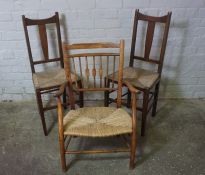 Woven Seated Open Armchair, (circa late 19th / early 20th century) 80cm high, With a pair of later