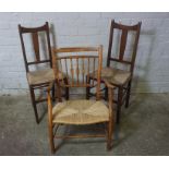 Woven Seated Open Armchair, (circa late 19th / early 20th century) 80cm high, With a pair of later