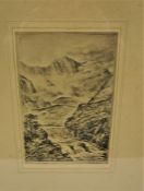 Preston Cribb (British 1876-1937) "The Pass of Glencoe" Etching, Signed, 20.5cm x 14cm