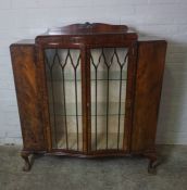 Walnut China Cabinet, 131cm high, 118cm wide, 38cm deep