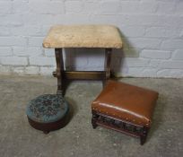 Victorian Mahogany Beadwork Footstool, 27cm diameter, With another Footstool, And an Organ Stool (