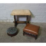 Victorian Mahogany Beadwork Footstool, 27cm diameter, With another Footstool, And an Organ Stool (