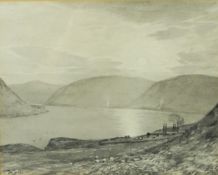Tom Scott (Scottish 1854-1927) "St Marys Loch" Grisaille, Signed, 24cm x 30.5cm, Artist label to