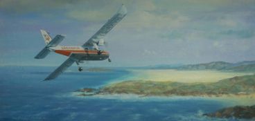 Ron Gale "Gusty Approach to Barra" Oil on Board, Signed, 29cm x 59.5cm