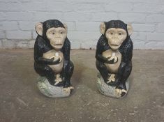 Two Painted Composite Stone Garden Figures, Modelled as Monkeys, 14cm high, (2)