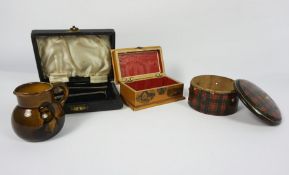 Tartanware String Box, 5cm high, 10cm wide, With a Mauchline Ware Burns Monument themed Box,