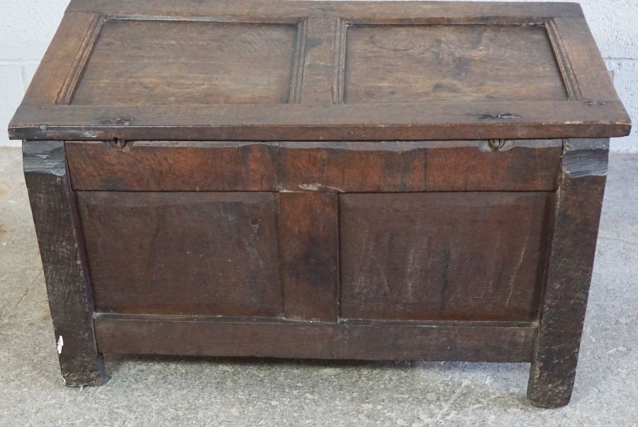 Oak Coffer, circa late 17th / early 18th century, Decorated with carved floral panels to the frieze, - Image 6 of 7