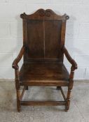 Antique Oak Wainscot type Armchair, 110cm high