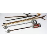 Five Assorted Walking Sticks / Shooting Sticks, To include a Silver Top and Antler Handled Walking