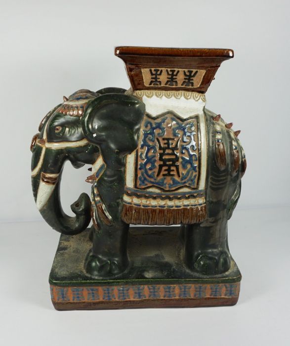 Chinese style Glazed Pottery Seat, Modelled as an Elephant, 56cm high, 43cm wide, 26cm deep - Image 2 of 4