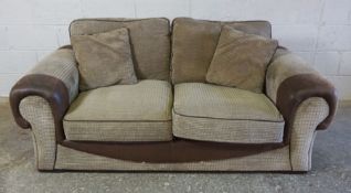 Brown Leather and Fabric Sofa, 71cm high, Approximately 190cm wide, 97cm deep