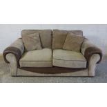 Brown Leather and Fabric Sofa, 71cm high, Approximately 190cm wide, 97cm deep