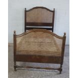 Heal & Son of London, Beech & Bergere Single Bed, circa 1920s / 30s, Label to the Headboard,