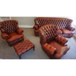 Red Four Piece Chesterfield Lounge Suite, Comprising of a Four Seater Sofa, Pair of Armchairs and