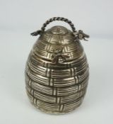 Sterling Silver Honey Pot, Modelled as a Beehive, With stirrer, Having a detachable lid above a