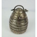Sterling Silver Honey Pot, Modelled as a Beehive, With stirrer, Having a detachable lid above a