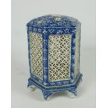 Chinese Blue and White Porcelain Night Light, Of octagonal form, Raised on a stand, 25cm high