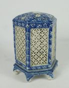 Chinese Blue and White Porcelain Night Light, Of octagonal form, Raised on a stand, 25cm high