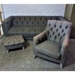 Chesterfield Three Piece Lounge Suite, Comprising of a large sofa with matching armchair and