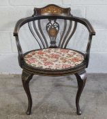 Late Victorian Salon type Inlaid Armchair, 73cm highCondition reportOld repair to seat frame.