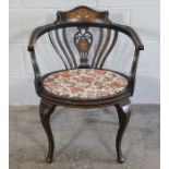 Late Victorian Salon type Inlaid Armchair, 73cm highCondition reportOld repair to seat frame.