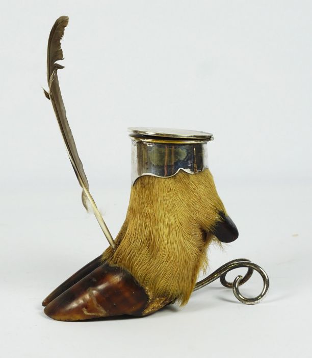 Taxidermy Inkwell, Modelled as an Animal Hoof, Having a silver plated lid, 13cm high, With some - Image 3 of 4