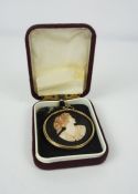 Victorian Mourning Cameo Brooch, Mounted in 9ct Gold, Modelled as a classical female, Fixed on a