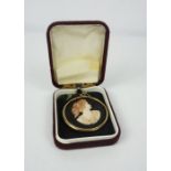 Victorian Mourning Cameo Brooch, Mounted in 9ct Gold, Modelled as a classical female, Fixed on a