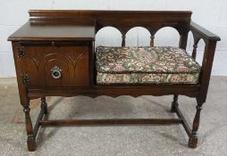 Oak Telephone Table, 68cm high, 95cm wide, 44cm deep, With a Reproduction Open Bookcase (2)