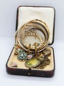 Mixed Lot of Jewellery, To include a string of Graduated Pearls on a Silver clasp, Three Rolled Gold