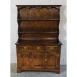 Oak Dresser, Having open shelving above three small drawers and three cupboard doors, 183cm high,