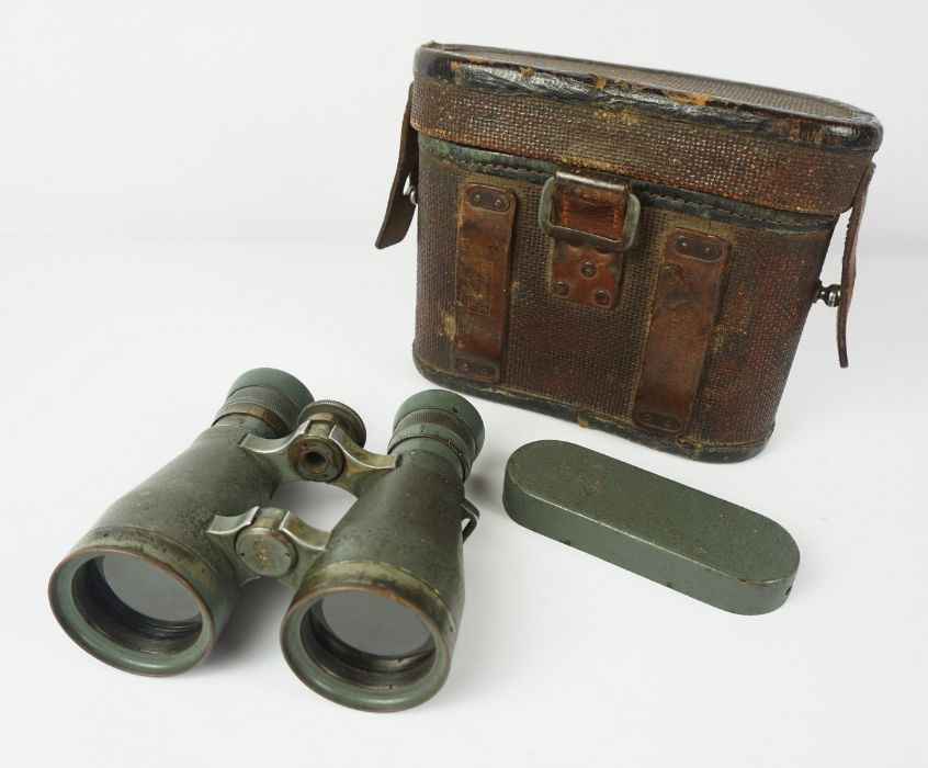 Pair of WWI German Binoculars, Stamped Emile Busch Rathenow and Fernglas 08, Number rubbed with age,