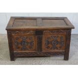 Oak Coffer, circa late 17th / early 18th century, Decorated with carved floral panels to the frieze,