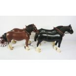 Painted Wood Horses and Carriage, Comprising of two pairs of two horses, 32cm high, 44cm wide