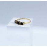 14K Gold Ladies Garnet and Seed Pearl Ring, Set with three garnets, Interspersed by two rows of