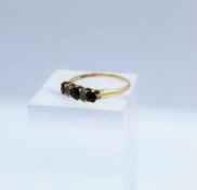 14K Gold Ladies Garnet and Seed Pearl Ring, Set with three garnets, Interspersed by two rows of