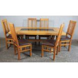 Modern Oak Dining Table, Having a glass insert, With Six Matching Dining Chairs, Table 75cm high,