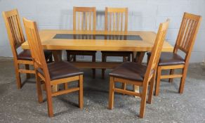 Modern Oak Dining Table, Having a glass insert, With Six Matching Dining Chairs, Table 75cm high,