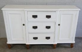 Late Victorian Painted Pine Breakfront Sideboard, Having three drawers, Flanked with a cupboard