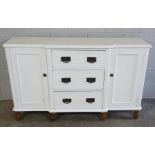 Late Victorian Painted Pine Breakfront Sideboard, Having three drawers, Flanked with a cupboard