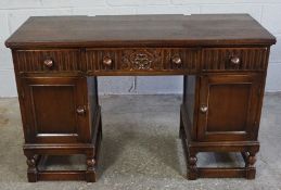 Oak Converted Desk by Beavan of Newcastle, 77cm high, 121cm wide, 51cm deep