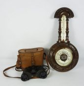 Mahogany Barometer, With a Pair of Binoculars by Barr & Stroud of Glasgow (2)