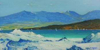 James (Jas) Hardie (Scottish) "Arran Hills, From the Main Land" Unframed Oil on Board, Signed,