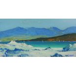 James (Jas) Hardie (Scottish) "Arran Hills, From the Main Land" Unframed Oil on Board, Signed,