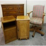 Pine Desk Chair, 102cm high, With a TV Cabinet enclosing a Flat Screen TV, And two Bedside