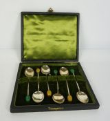 Set of Six Silver Bean Top Coffee Spoons, In fitted box