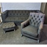 Chesterfield Three Piece Lounge Suite, Comprising of a large Sofa with matching Armchair and