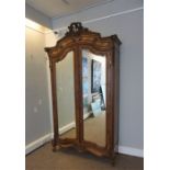 French Walnut Armoire, Having two mirrored Doors enclosing a shelved interior, 241cm high, 142cm