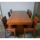 Contemporary Danish Dining Room Suite, Comprising of a Polished Dining Table, Set of Six Brown