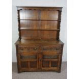 Vintage China Chest with Four Drawers and Side Cupboards, An Oak Dresser, In 17th Century Style,